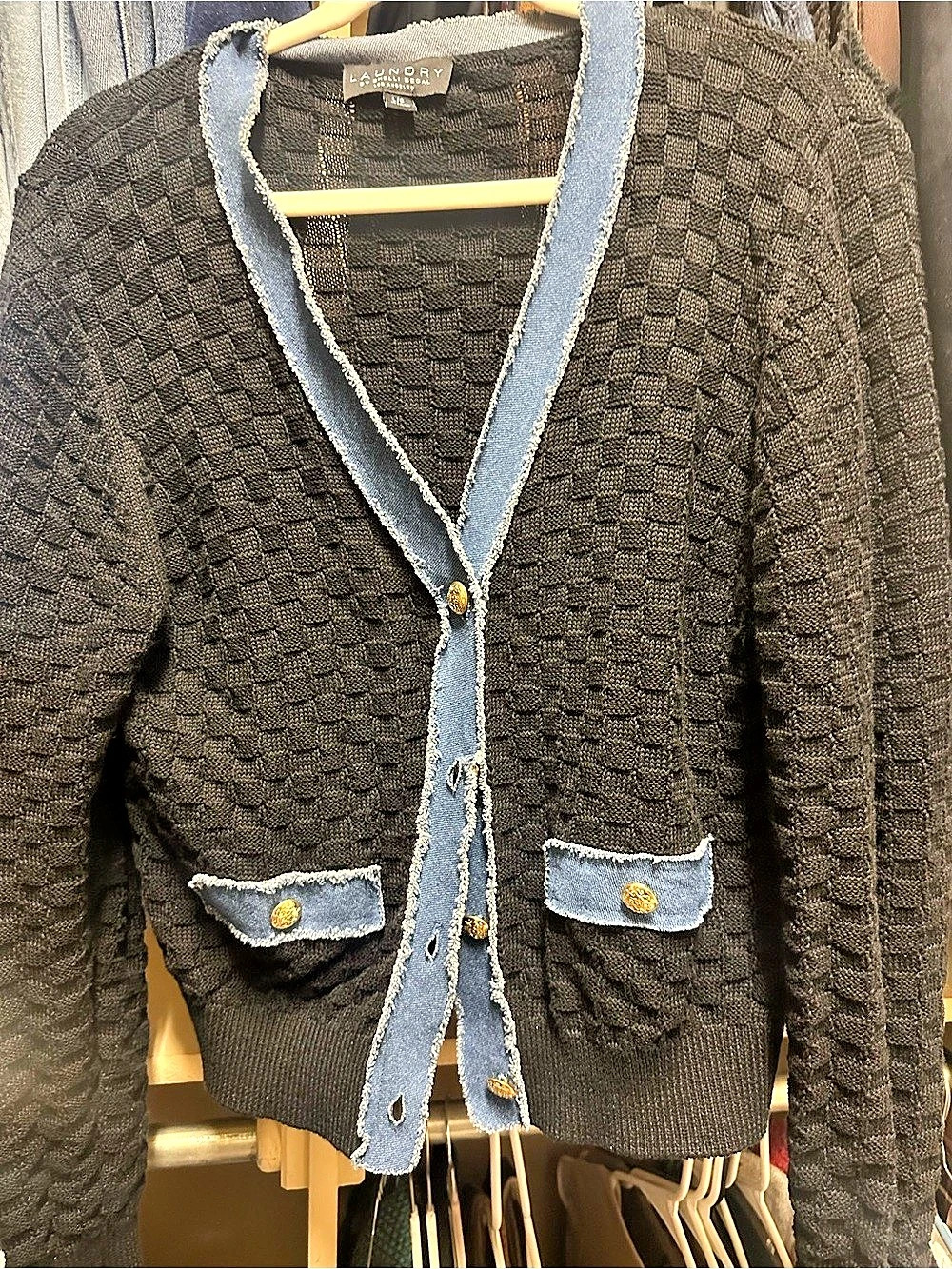 Laundry by Shelli Segal Textured Cardigan in Black & Blue Size Large